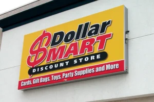 A rectangular sign box for a dollar store